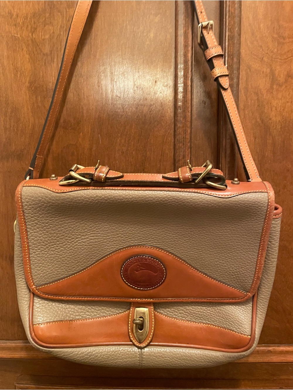 Dooney & Bourke Cream and Tan Leather Trim Shoulder Bag
